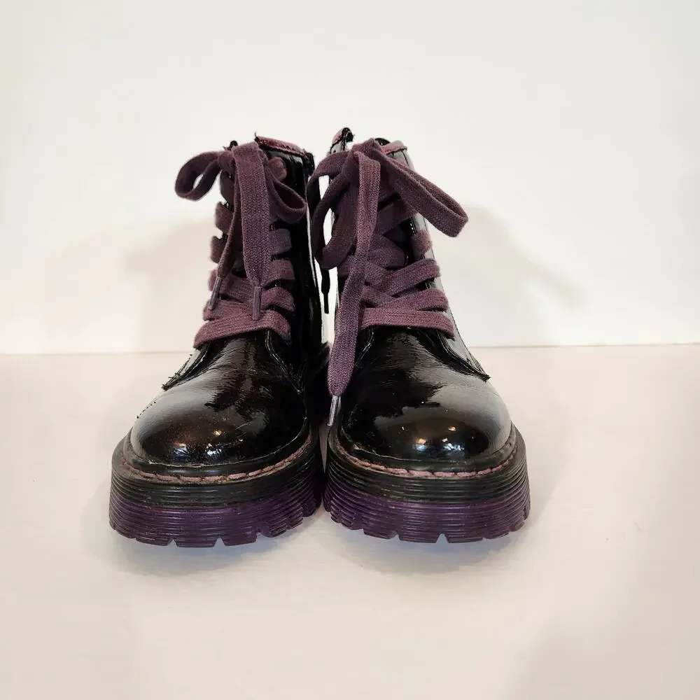 MADDEN GIRL Combat Boot Big Girl 5M Rozzie Black Purple Patent Leather Goth Rare